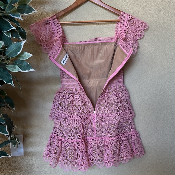 SELF-PORTRAIT | Pink mini lace dress - Picture 9 of 11